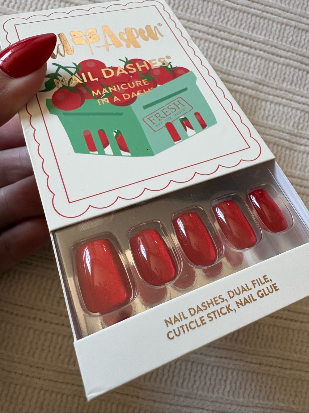 Red Aspen NAIL DASHES PressOn Nails Shimmering Red Sun Rippened Tomatoes Tovi - Picture 6 of 8